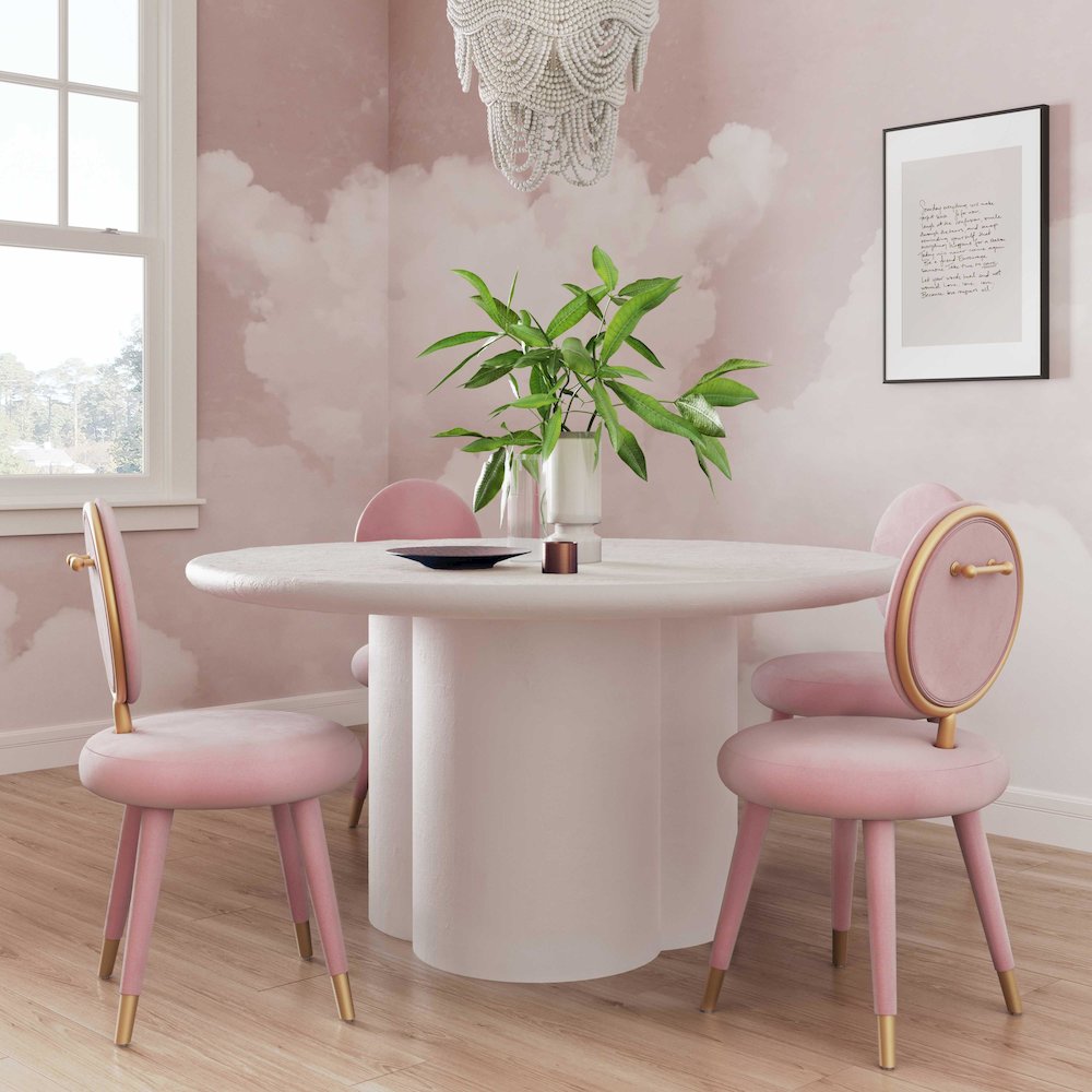 Elika White Faux Plaster Round Dining Table. Picture 2