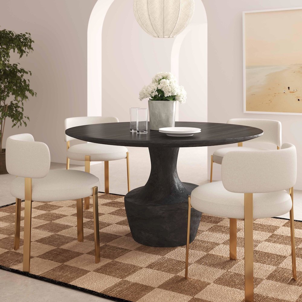 Gevra Black Acacia & Faux Plaster Dining Table. Picture 2