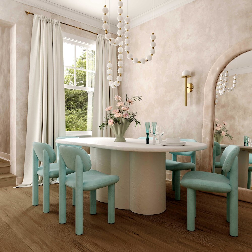 Elise Pale Blue Performance Velvet Dining Chair. Picture 2
