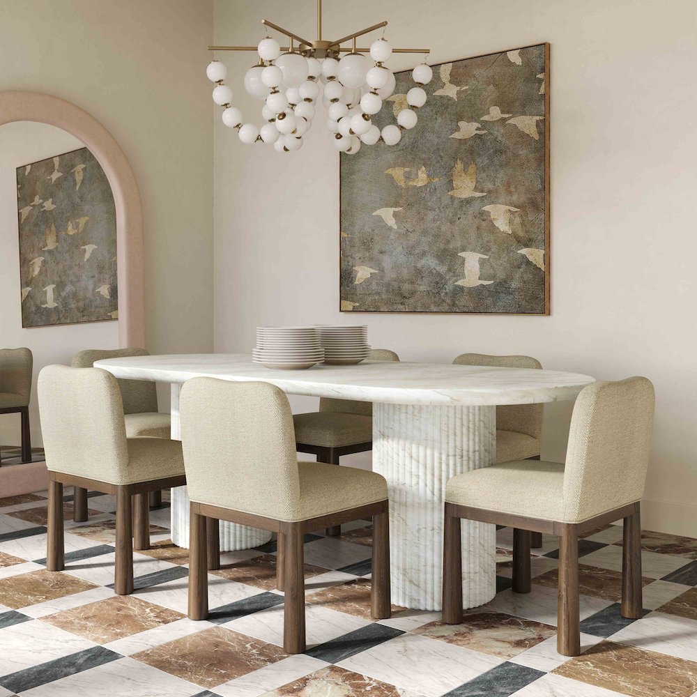 Brut White Marble Pattern Indoor/Outdoor Dining Table. Picture 2
