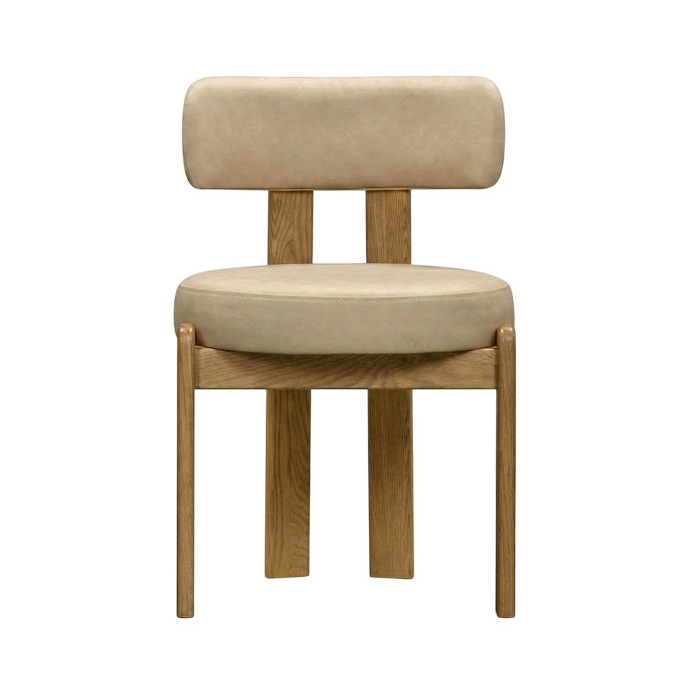 Faux Leather Dining Chair with Oak Legs for Dining Room, Cream. Picture 1