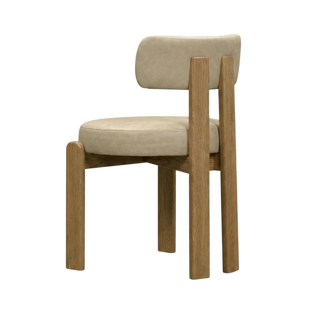 Faux Leather Dining Chair with Oak Legs for Dining Room, Cream. Picture 3