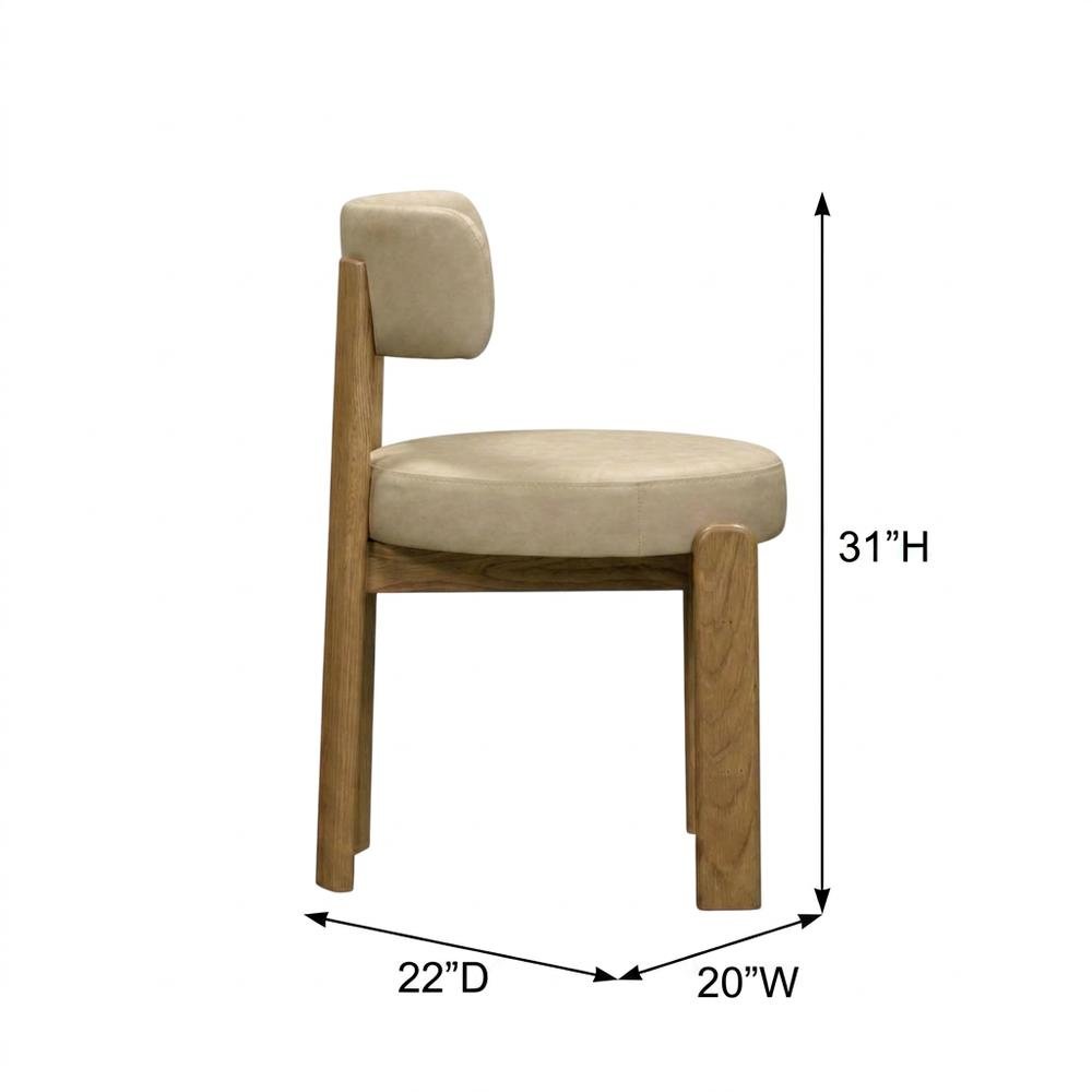 Faux Leather Dining Chair with Oak Legs for Dining Room, Cream. Picture 5
