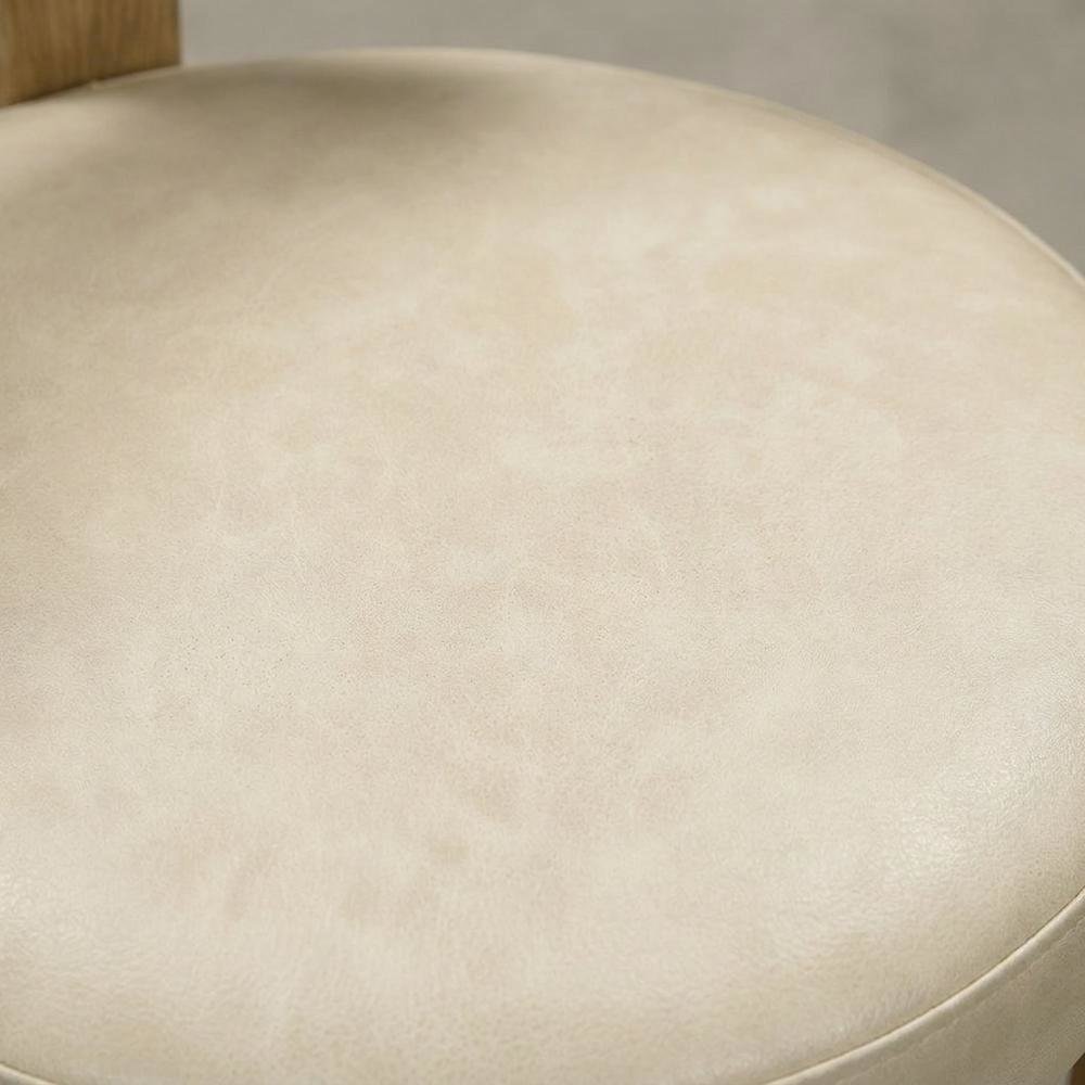 Faux Leather Dining Chair with Oak Legs for Dining Room, Cream. Picture 6