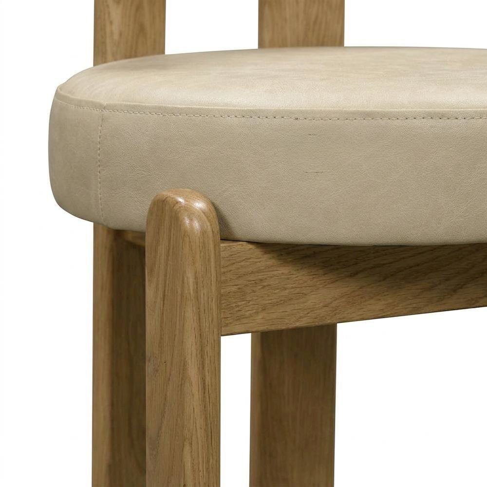 Faux Leather Dining Chair with Oak Legs for Dining Room, Cream. Picture 7