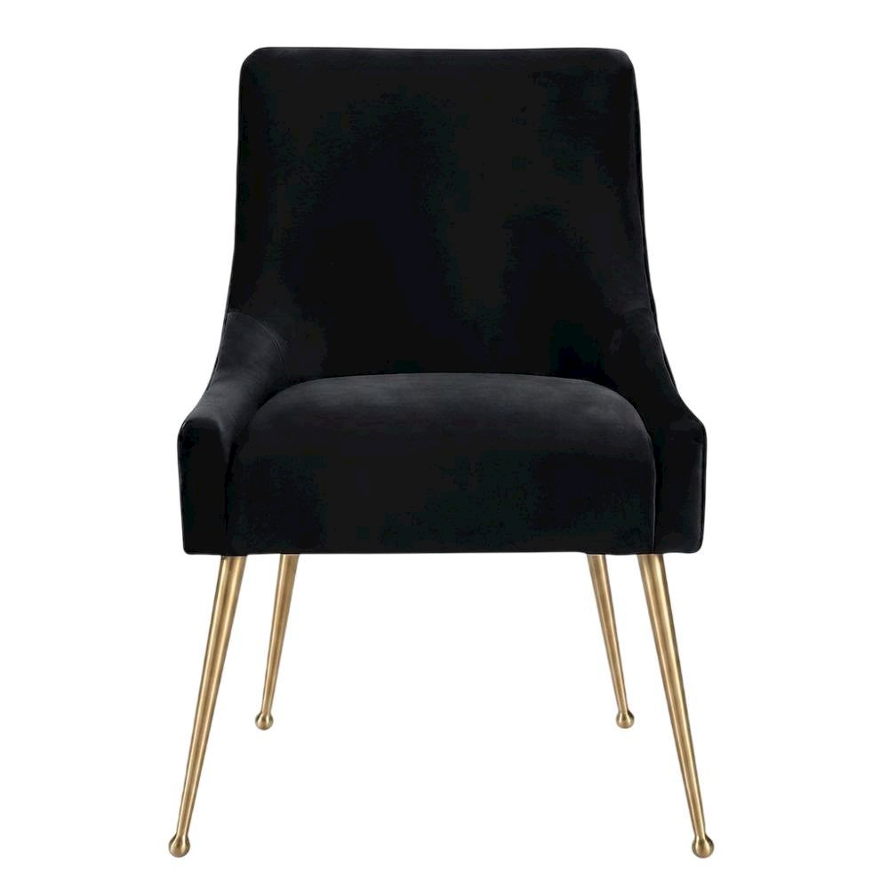 Velvet Upholstered Dining Chair with Gold Legs, Black. Picture 1