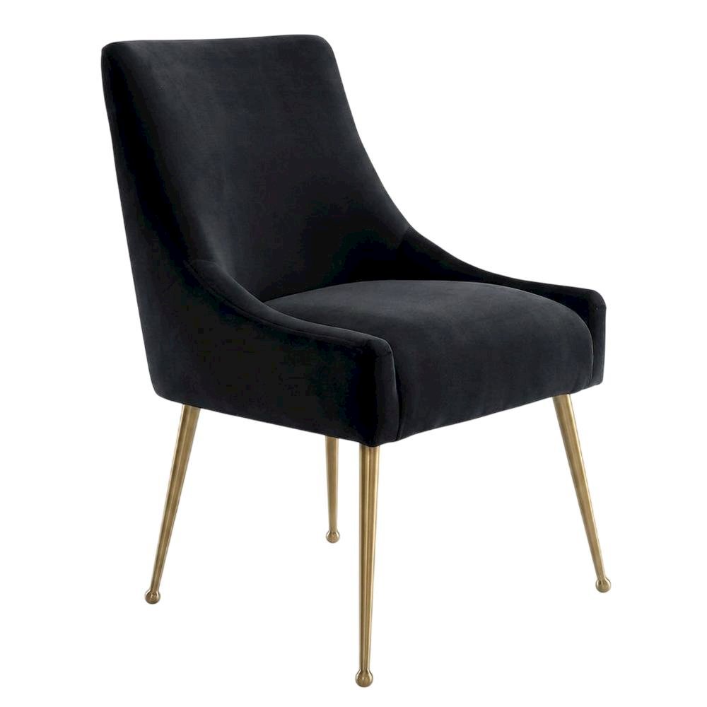 Velvet Upholstered Dining Chair with Gold Legs, Black. Picture 3