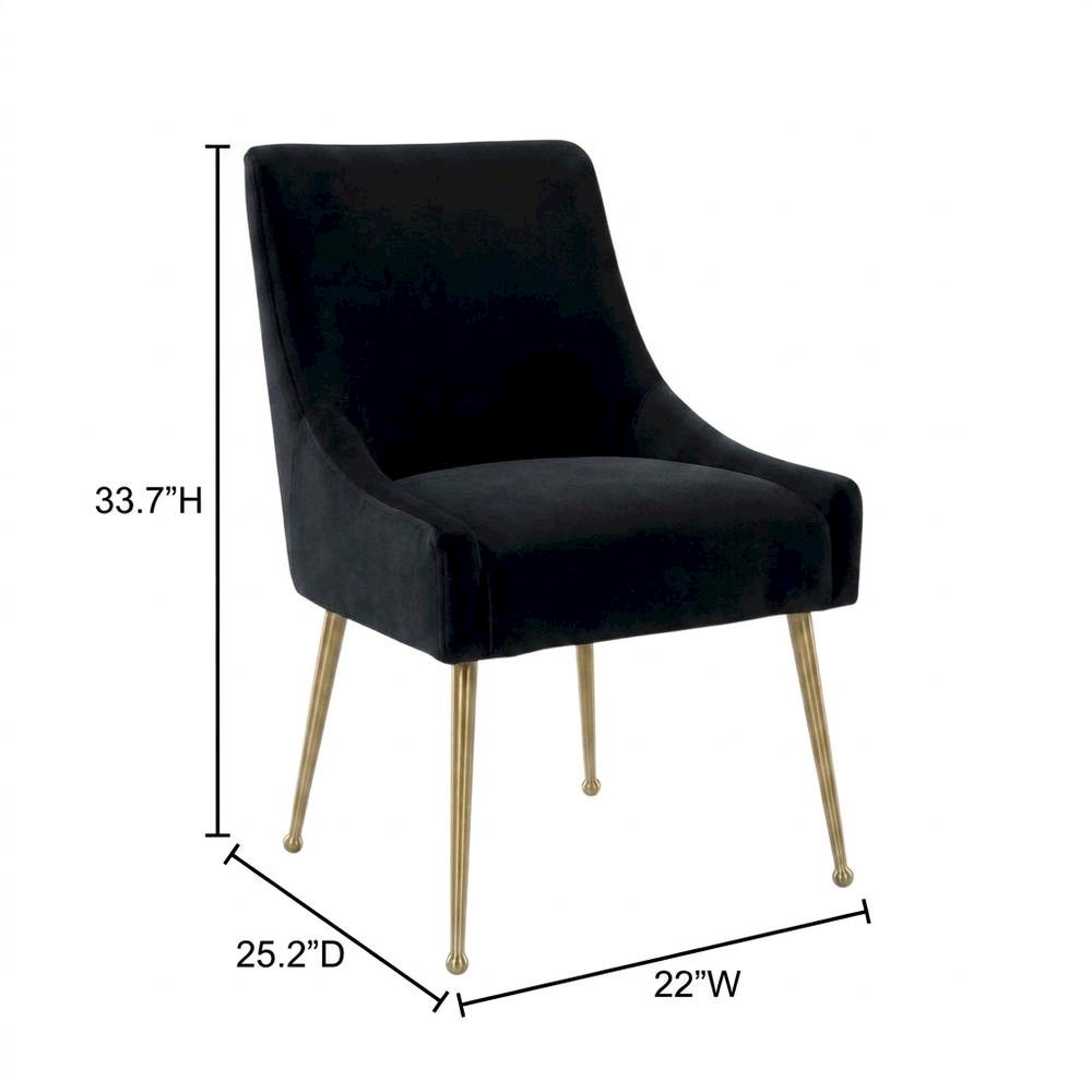 Velvet Upholstered Dining Chair with Gold Legs, Black. Picture 5