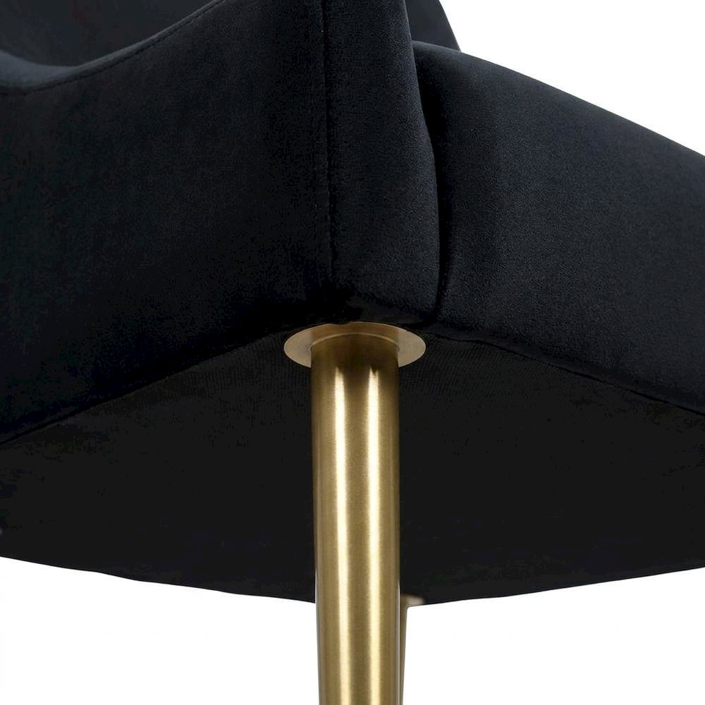 Velvet Upholstered Dining Chair with Gold Legs, Black. Picture 7