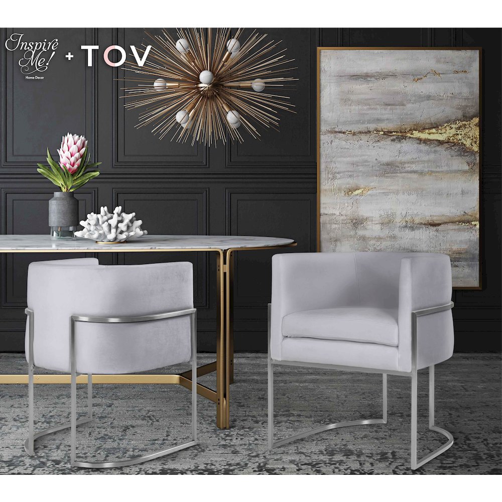 Giselle Grey Velvet Dining Chair with Silver Leg. Picture 2
