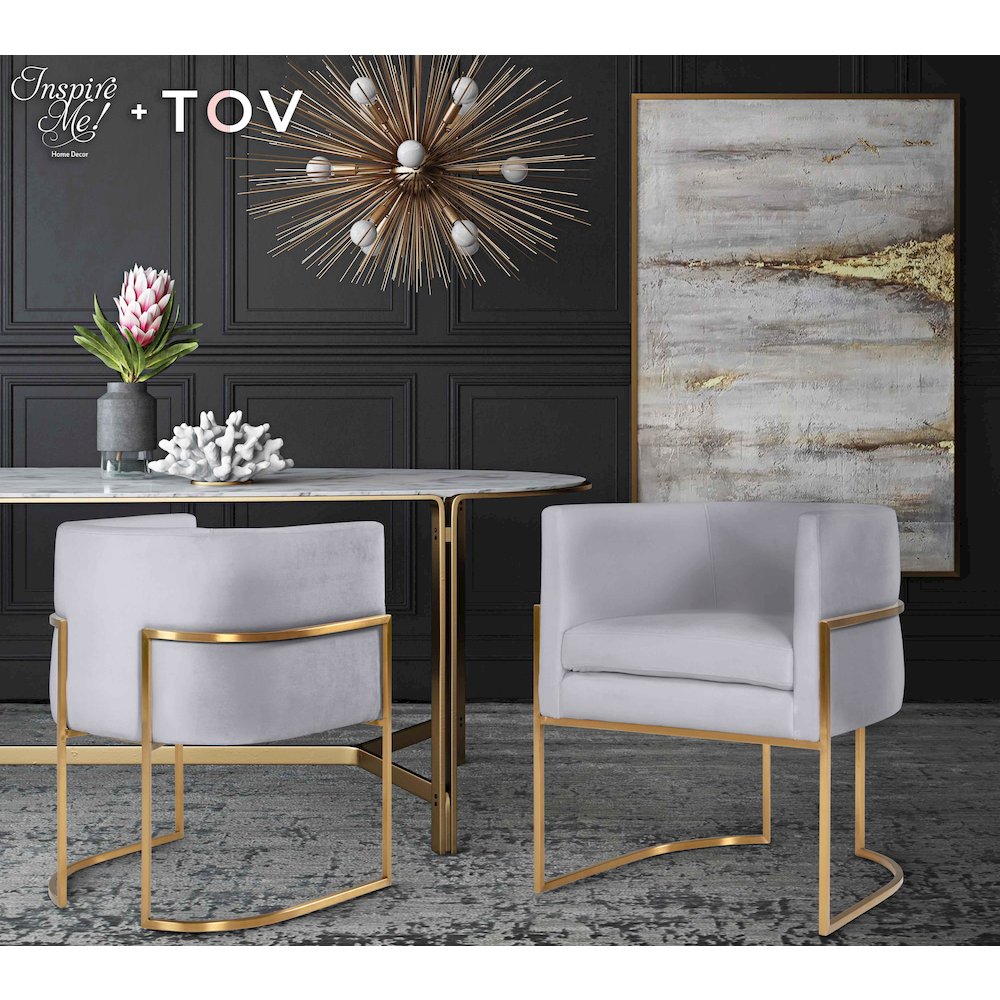Giselle Grey Velvet Dining Chair with Gold Leg. Picture 2