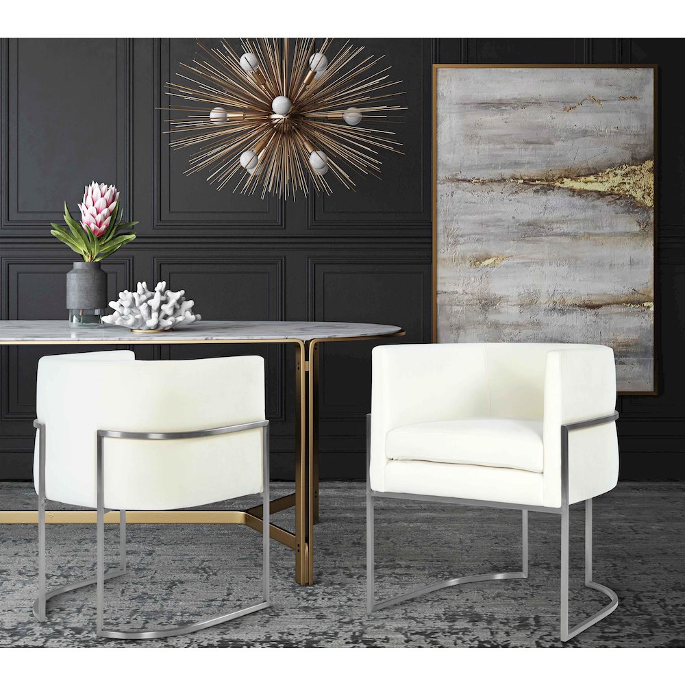 Giselle Cream Velvet Dining Chair Silver Leg. Picture 2