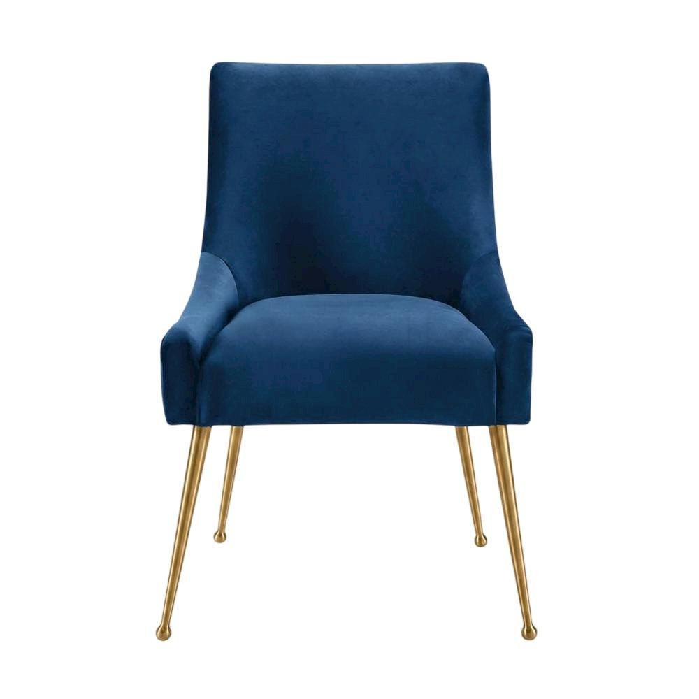 Beatrix Velvet Side Chair with Pleated Back and Gold-Leg Accent for Living Room. Picture 1