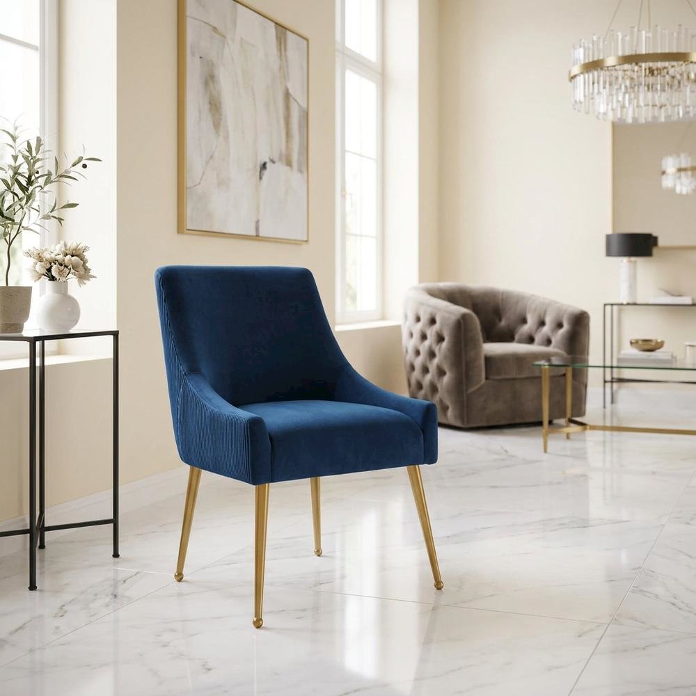 Beatrix Velvet Side Chair with Pleated Back and Gold-Leg Accent for Living Room. Picture 2