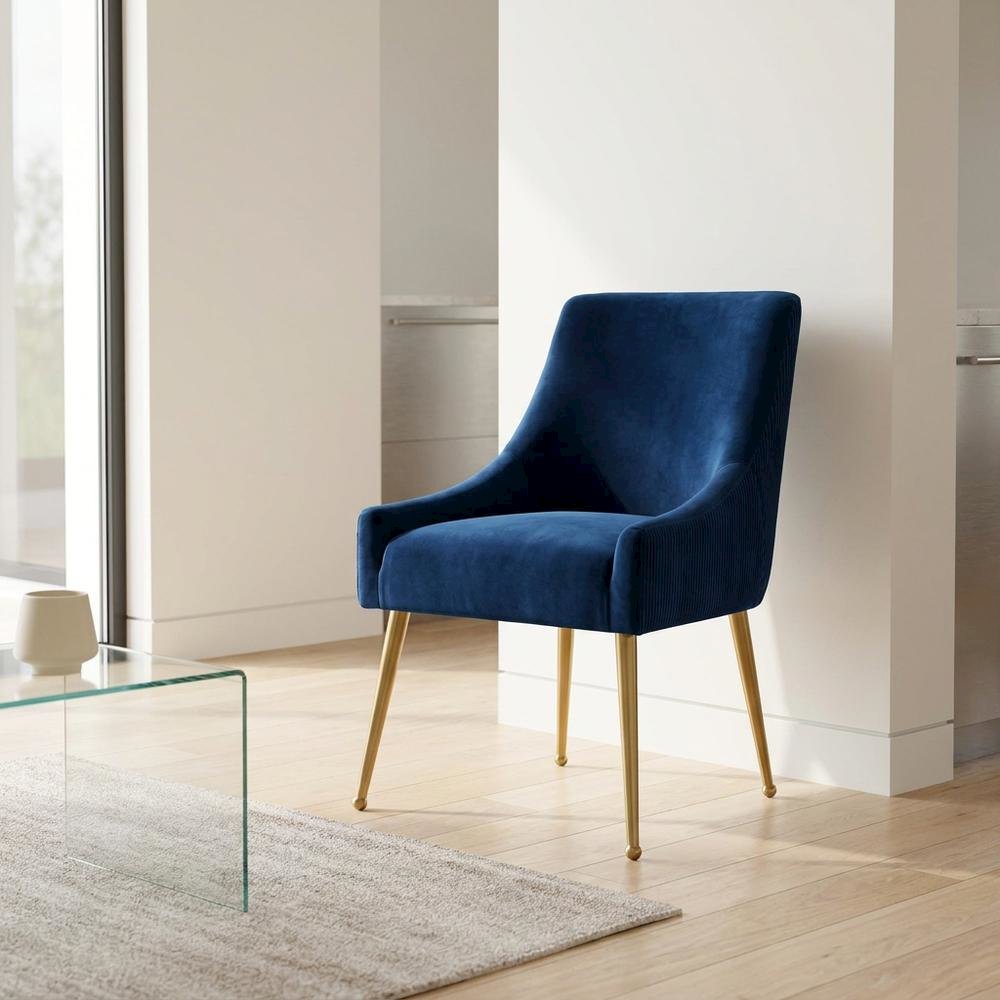 Beatrix Velvet Side Chair with Pleated Back and Gold-Leg Accent for Living Room. Picture 4