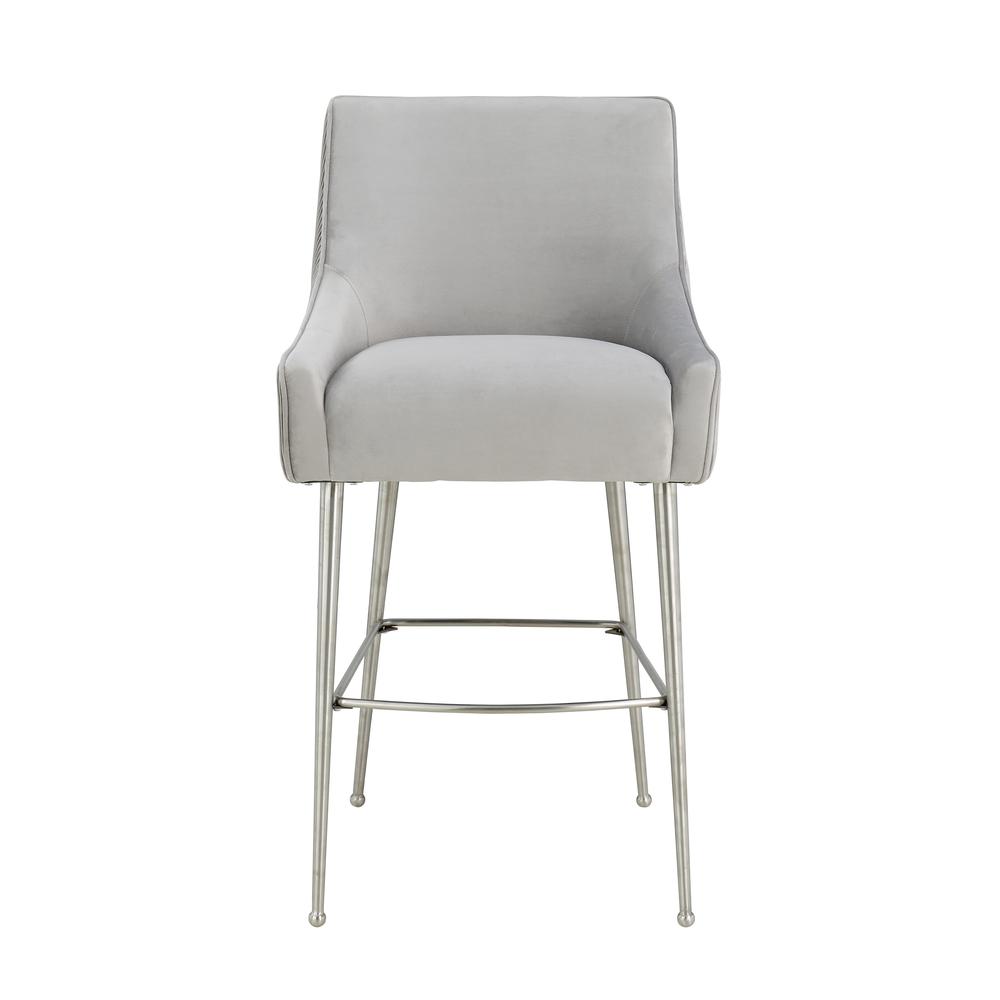 Beatrix Pleated Light Grey Velvet Bar Stool. Picture 3