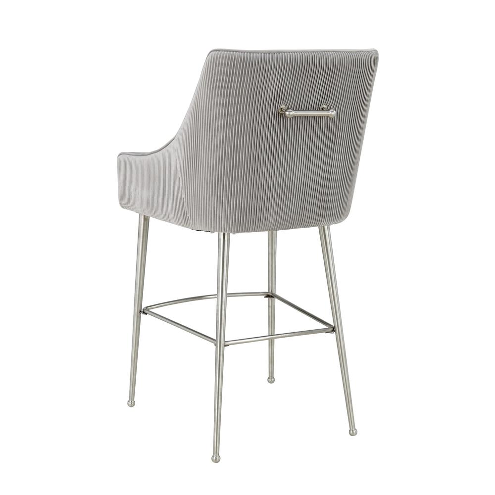Beatrix Pleated Light Grey Velvet Bar Stool. Picture 4
