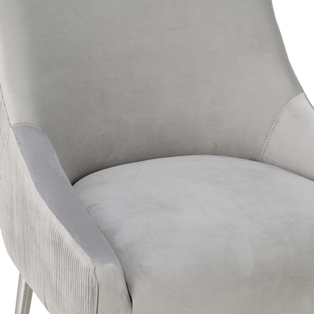 Beatrix Pleated Light Grey Velvet Bar Stool. Picture 5