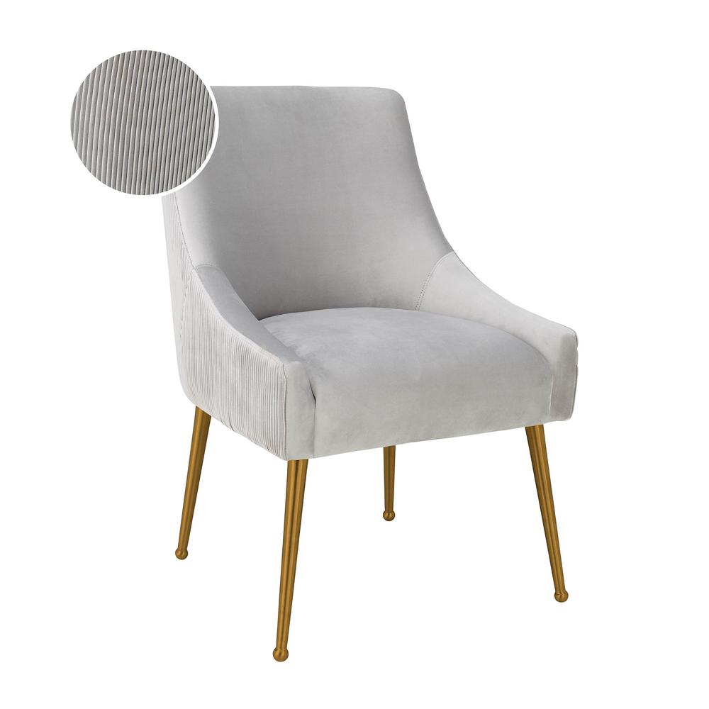 Beatrix Pleated Light Grey Velvet Side Chair. Picture 5