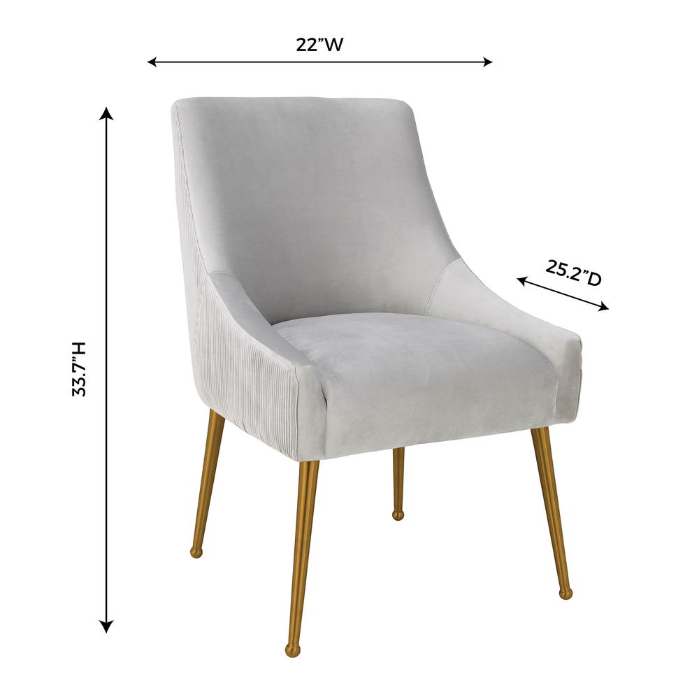 Beatrix Pleated Light Grey Velvet Side Chair. Picture 6