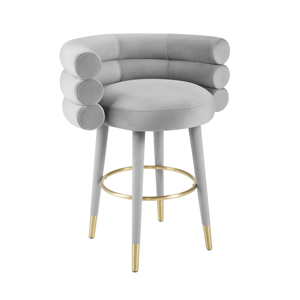 Betty Grey Velvet Counter Stool. Picture 1