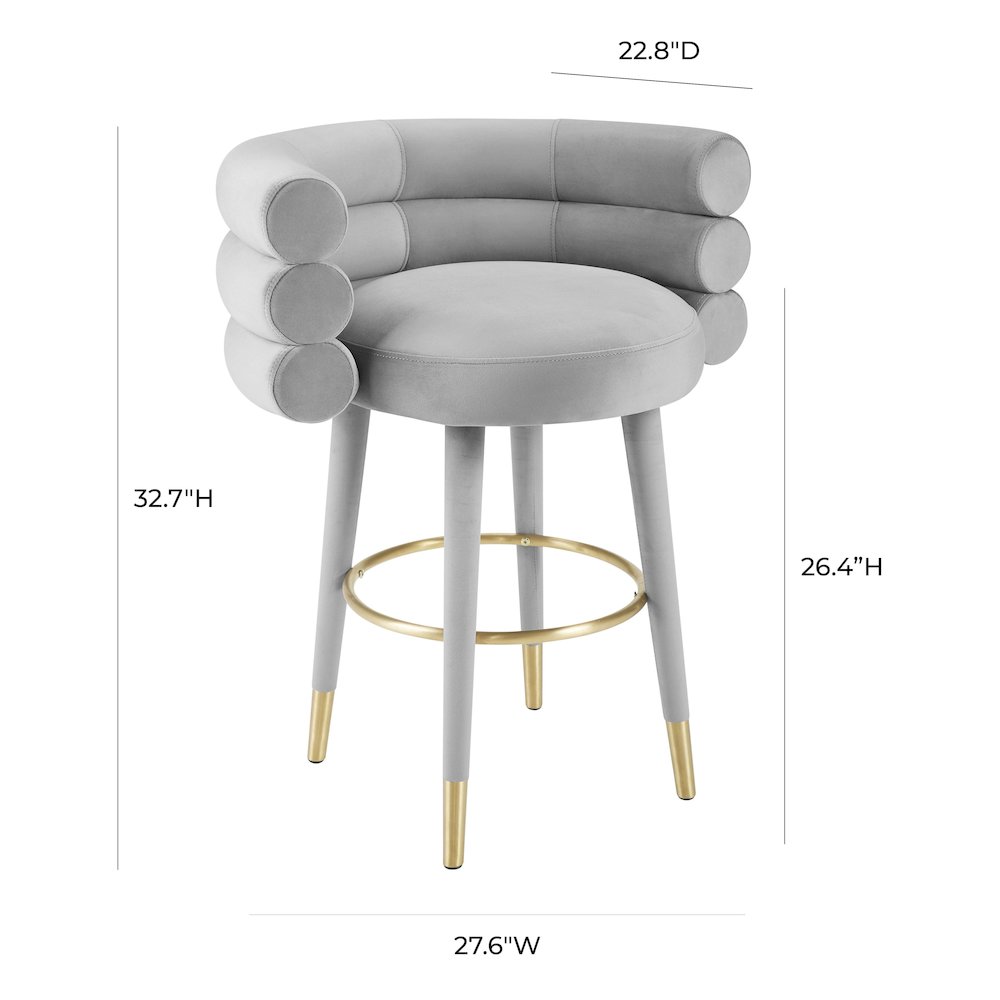 Betty Grey Velvet Counter Stool. Picture 5