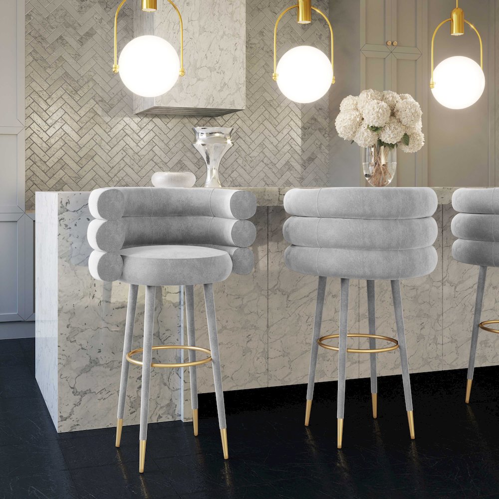 Betty Grey Velvet Counter Stool. Picture 6