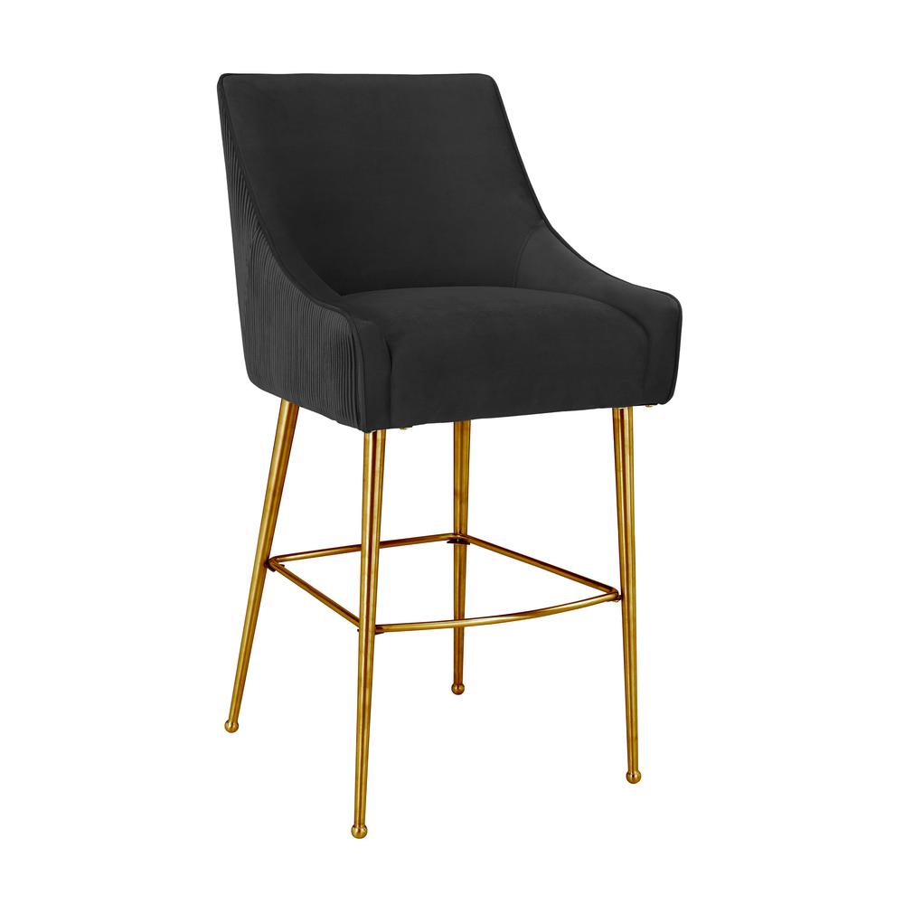 Beatrix Pleated Black Velvet Bar Stool. Picture 2