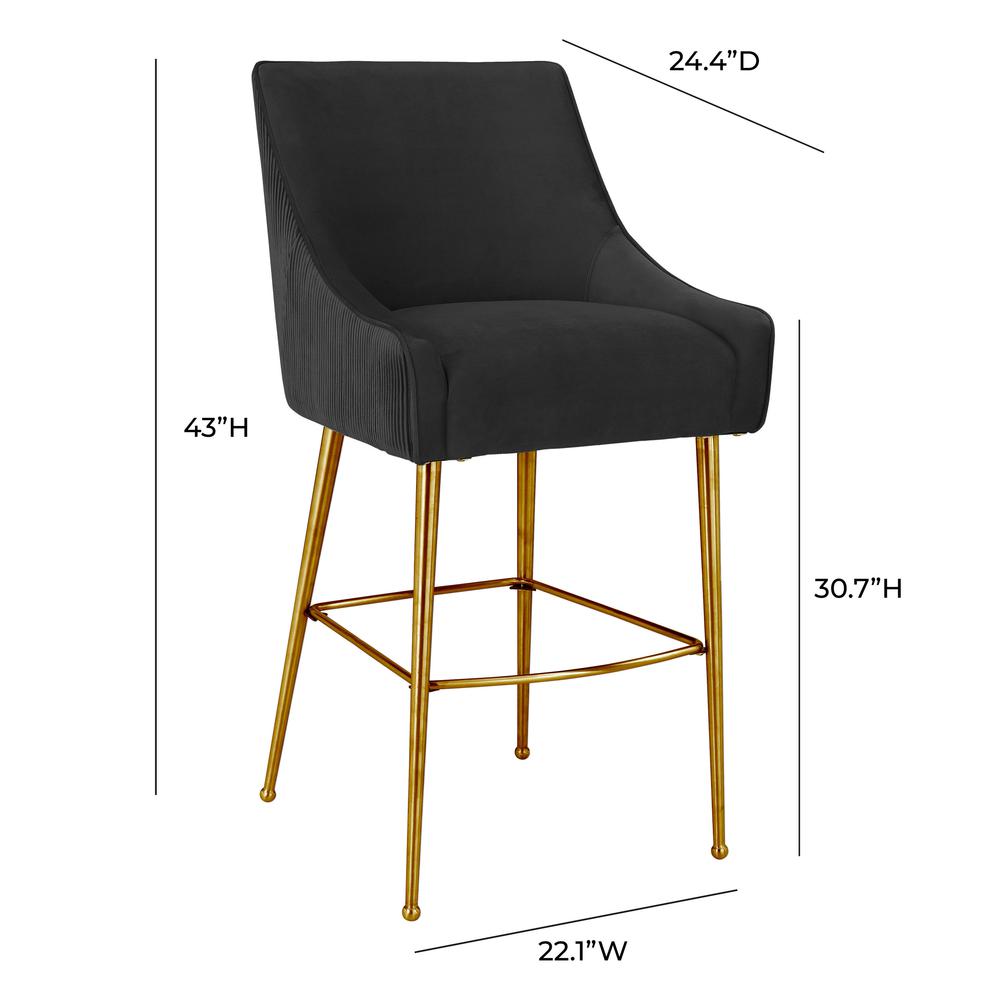 Beatrix Pleated Black Velvet Bar Stool. Picture 8
