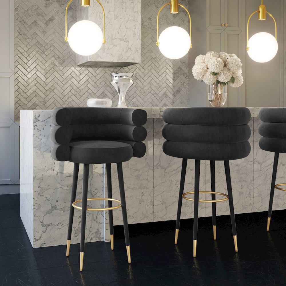 Betty Black Velvet Counter Stool. Picture 2