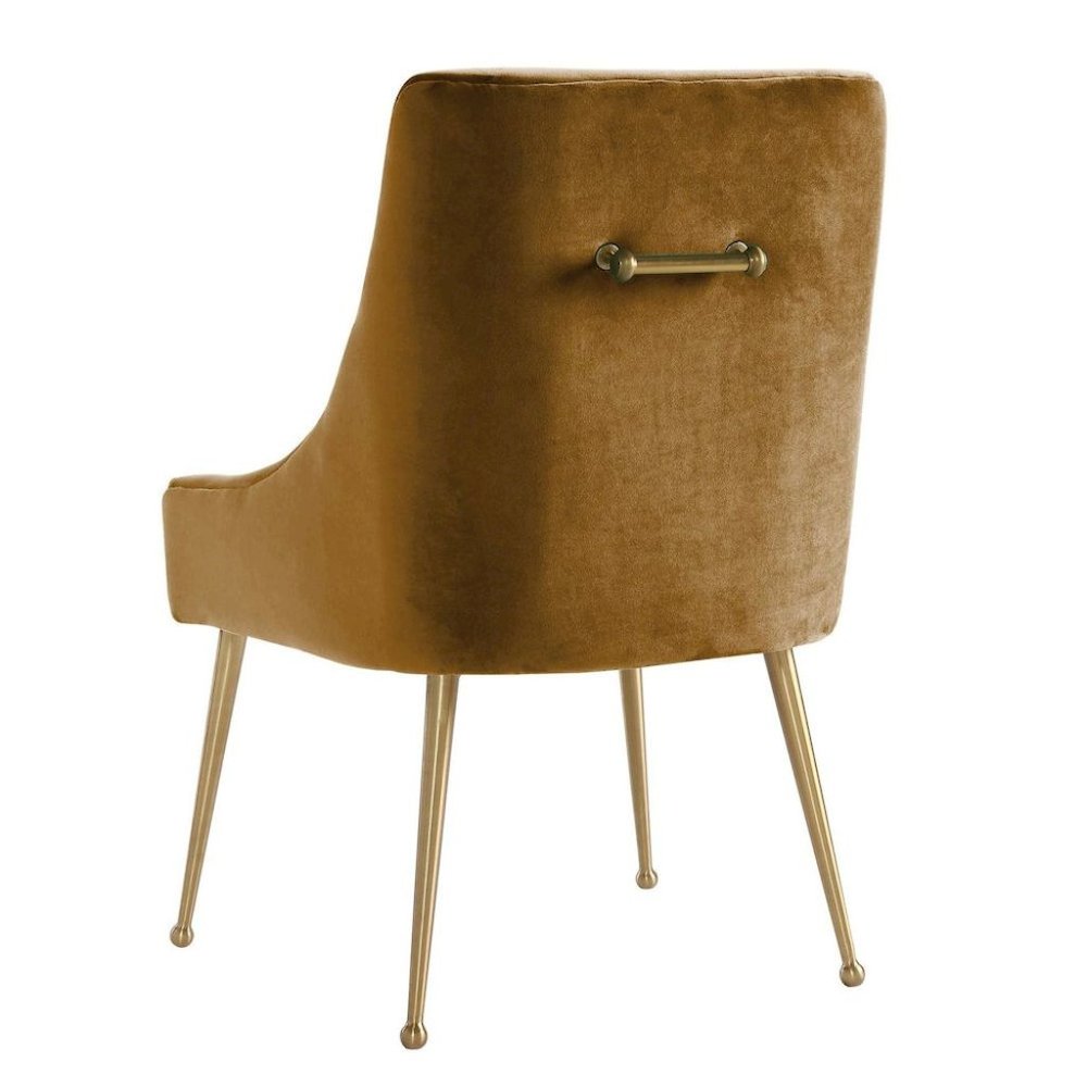Brown Cognac Velvet Accent Chair With Gold Legs For Dining Room Or Living Space. Picture 5