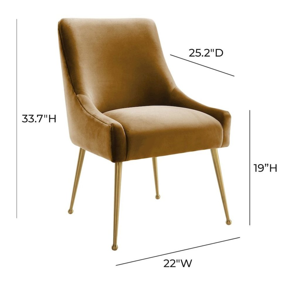 Brown Cognac Velvet Accent Chair With Gold Legs For Dining Room Or Living Space. Picture 7