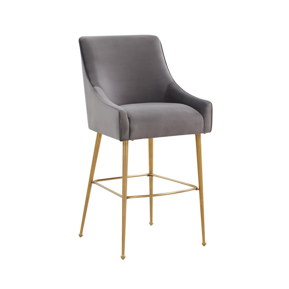 Beatrix Dark Grey Velvet Counter Stool - Gold Legs. Picture 1