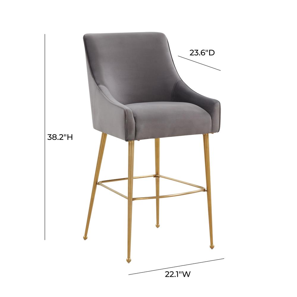 Beatrix Dark Grey Velvet Counter Stool - Gold Legs. Picture 5