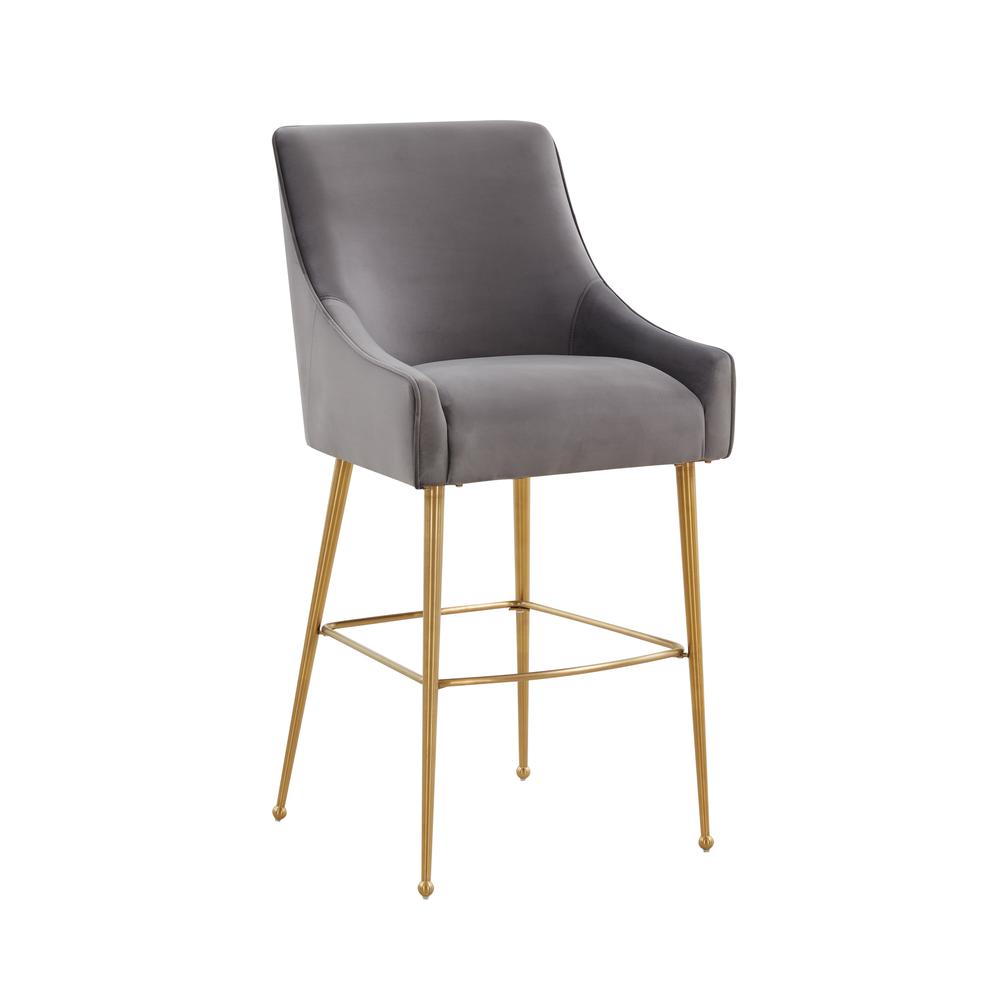 Beatrix Dark Grey Velvet Bar Stool - Gold Legs. Picture 1