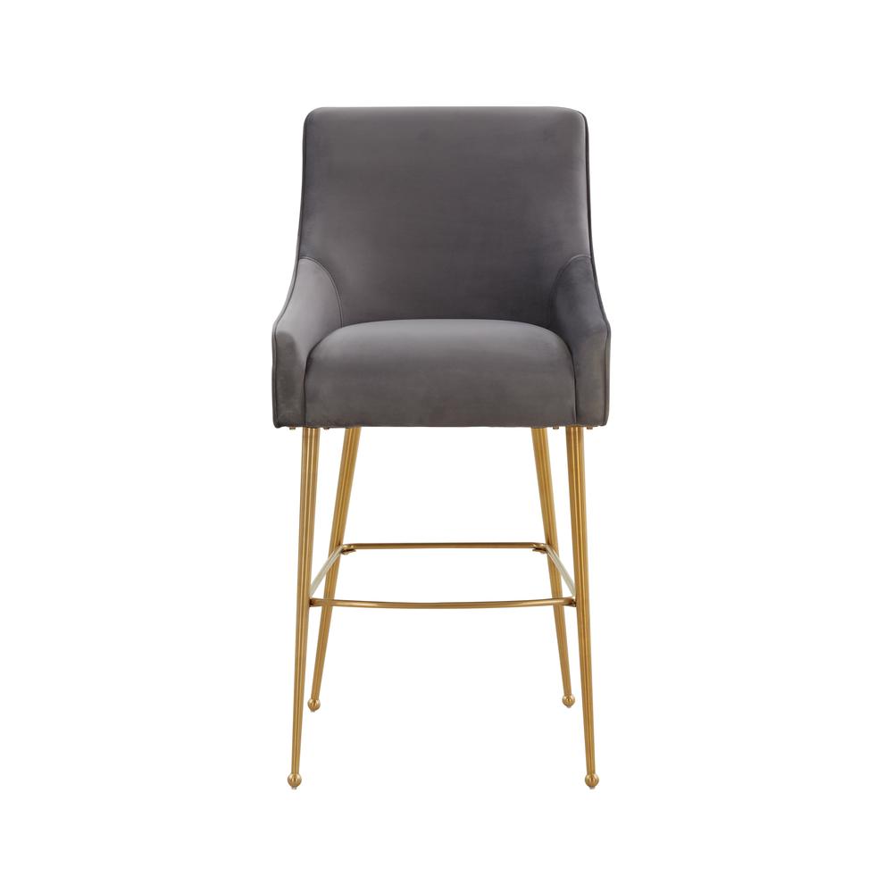 Beatrix Dark Grey Velvet Bar Stool - Gold Legs. Picture 2