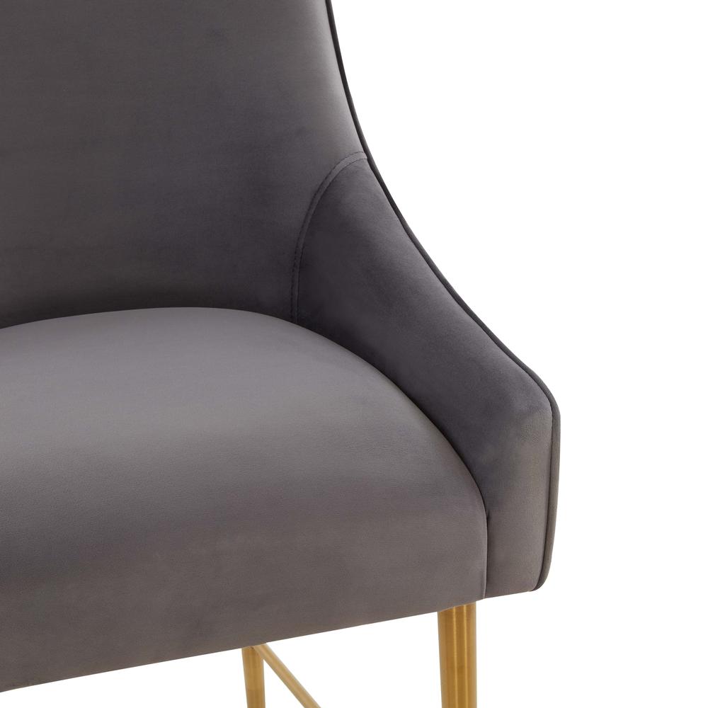 Beatrix Dark Grey Velvet Bar Stool - Gold Legs. Picture 4