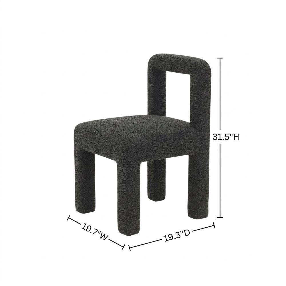 Boucle Upholstered Dining Chair with Pine Legs for Kitchen or Dining Room, Black. Picture 5