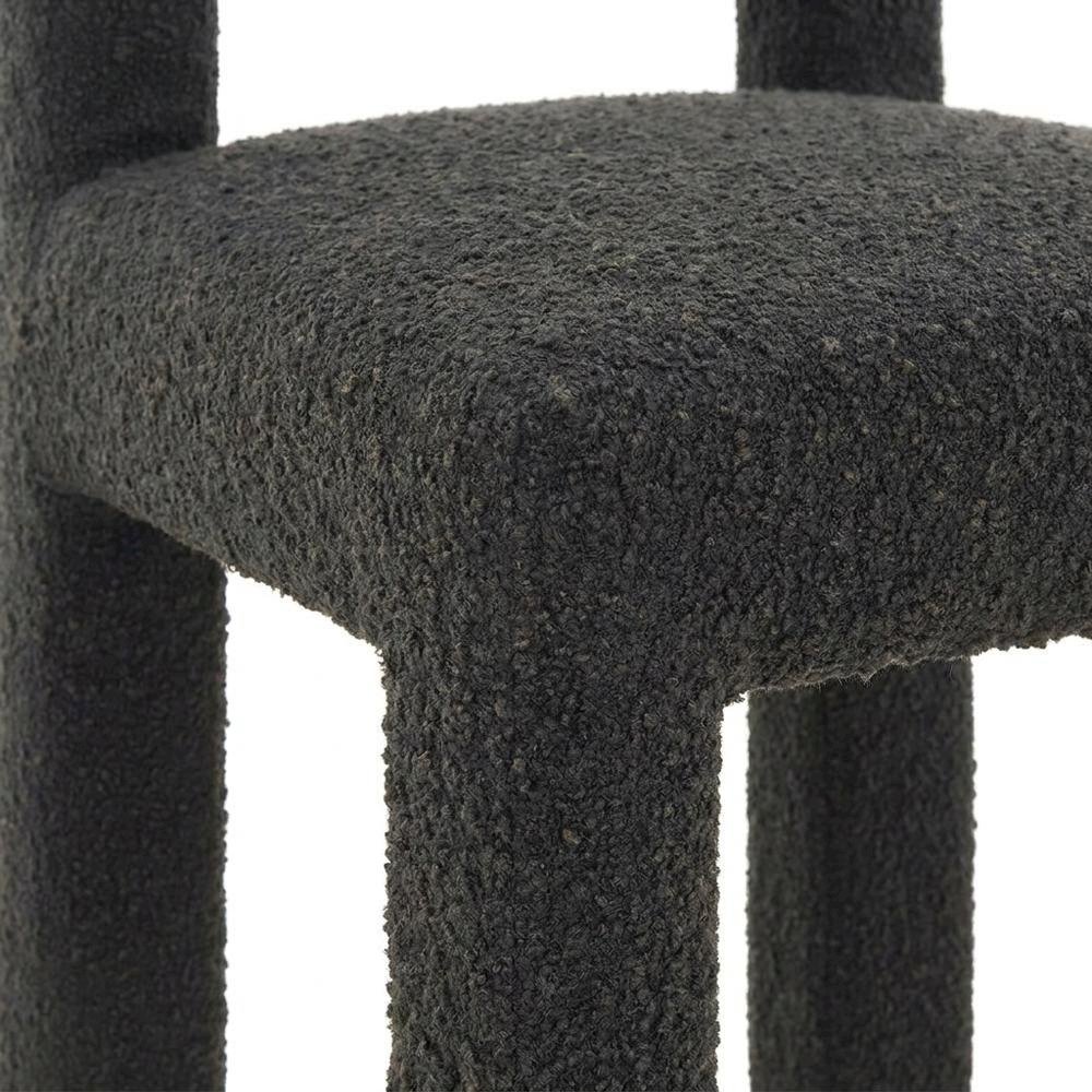 Boucle Upholstered Dining Chair with Pine Legs for Kitchen or Dining Room, Black. Picture 7