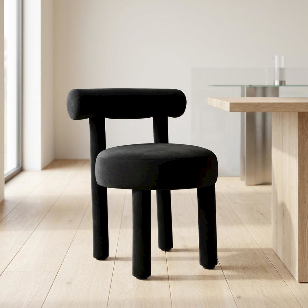 Velvet-Upholstered Dining Chair with Rubberwood Legs, Accent Chair for Bedroom. Picture 2
