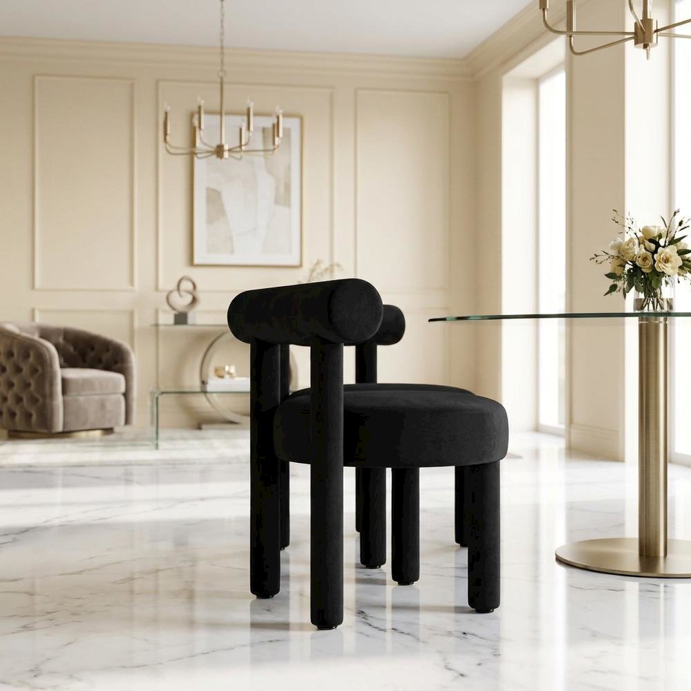 Velvet-Upholstered Dining Chair with Rubberwood Legs, Accent Chair for Bedroom. Picture 4