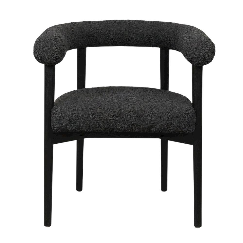 Boucle Upholstered Dining Chair with Ash Wood Legs for Dining Room, Black. Picture 1