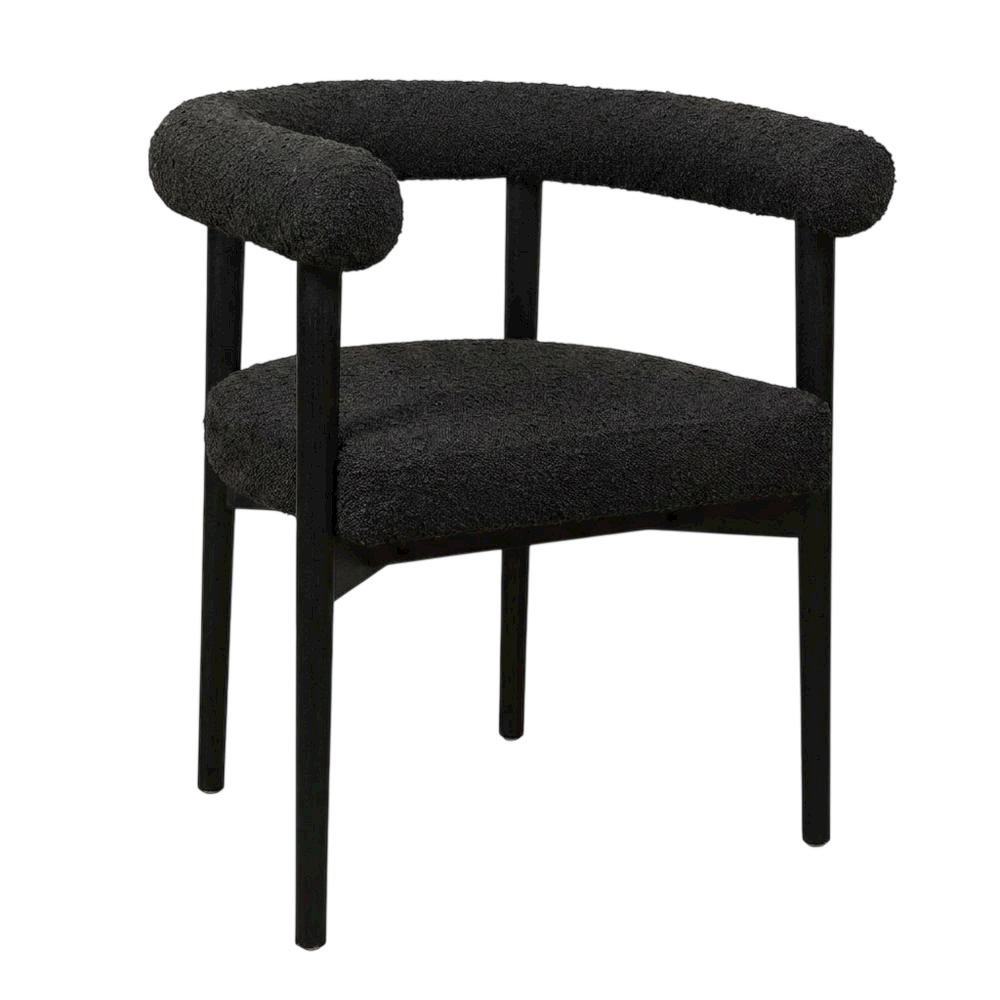 Boucle Upholstered Dining Chair with Ash Wood Legs for Dining Room, Black. Picture 3