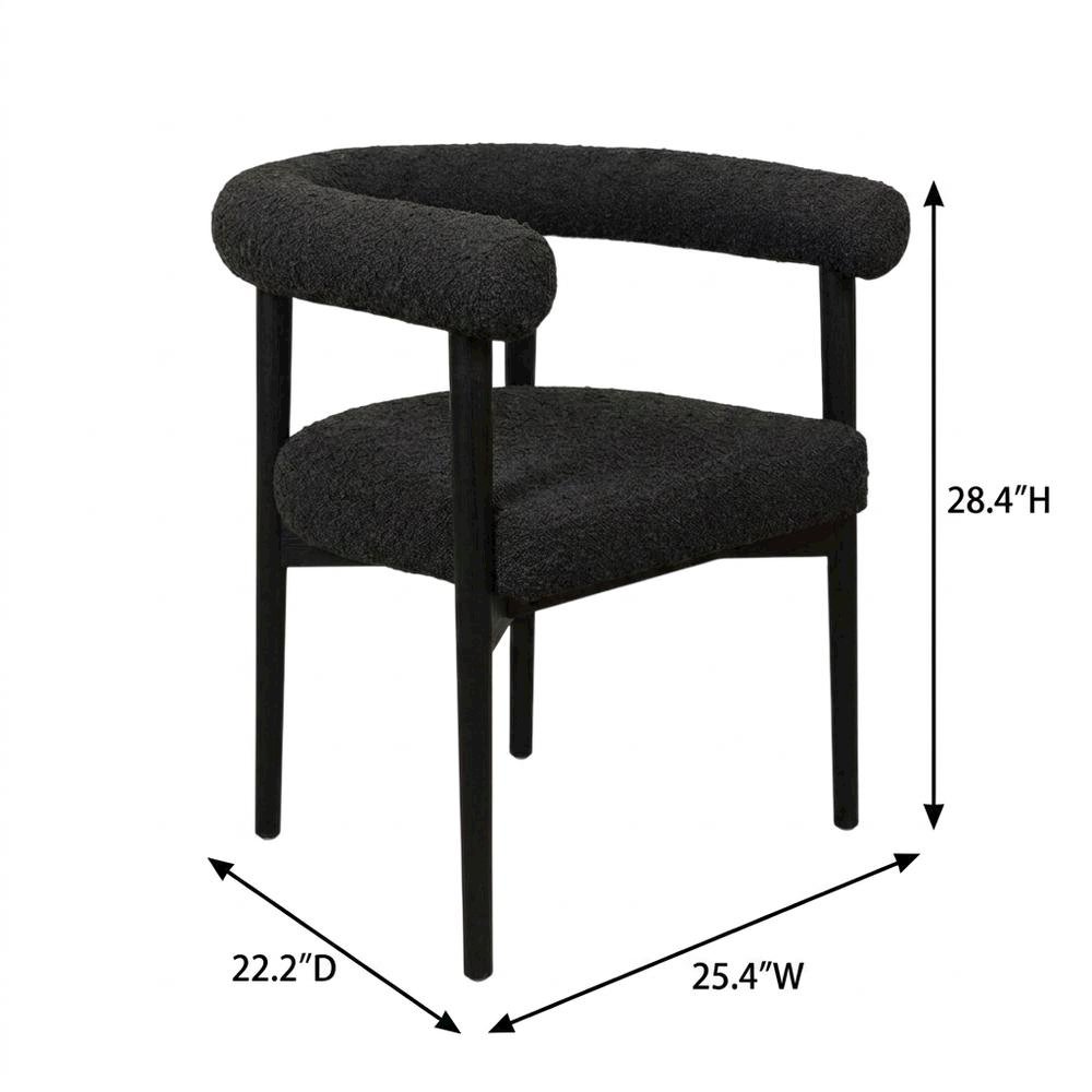 Boucle Upholstered Dining Chair with Ash Wood Legs for Dining Room, Black. Picture 5