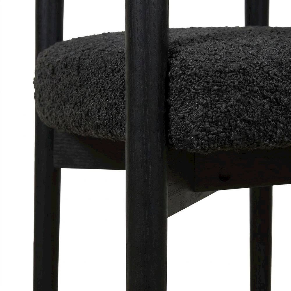 Boucle Upholstered Dining Chair with Ash Wood Legs for Dining Room, Black. Picture 7