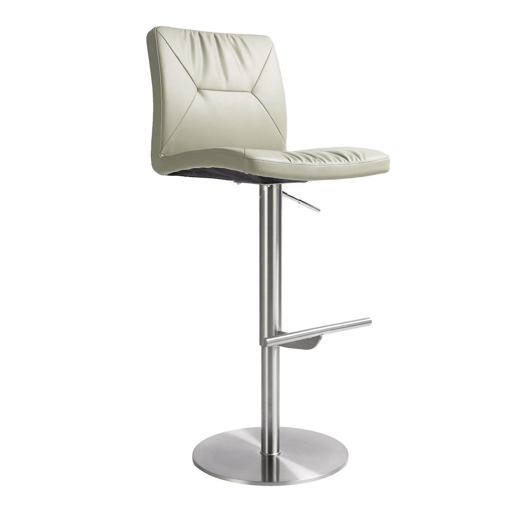 Paddy Light Grey Vegan Leather on Silver Adjustable Stool. Picture 1
