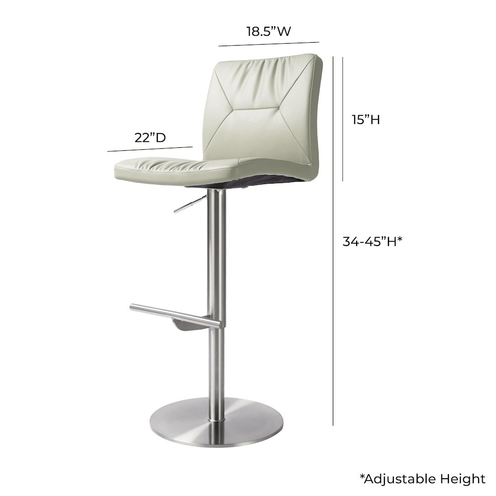 Paddy Light Grey Vegan Leather on Silver Adjustable Stool. Picture 6