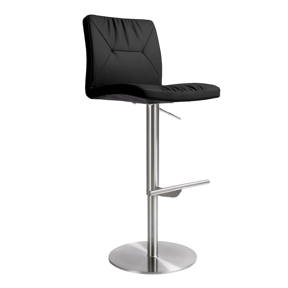 Paddy Black Vegan Leather on Silver Adjustable Stool. Picture 1