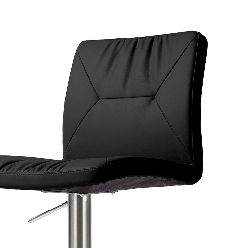 Paddy Black Vegan Leather on Silver Adjustable Stool. Picture 5