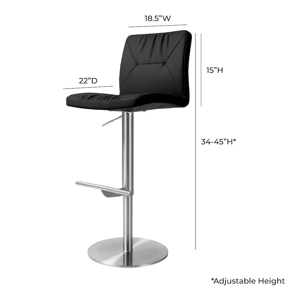 Paddy Black Vegan Leather on Silver Adjustable Stool. Picture 6